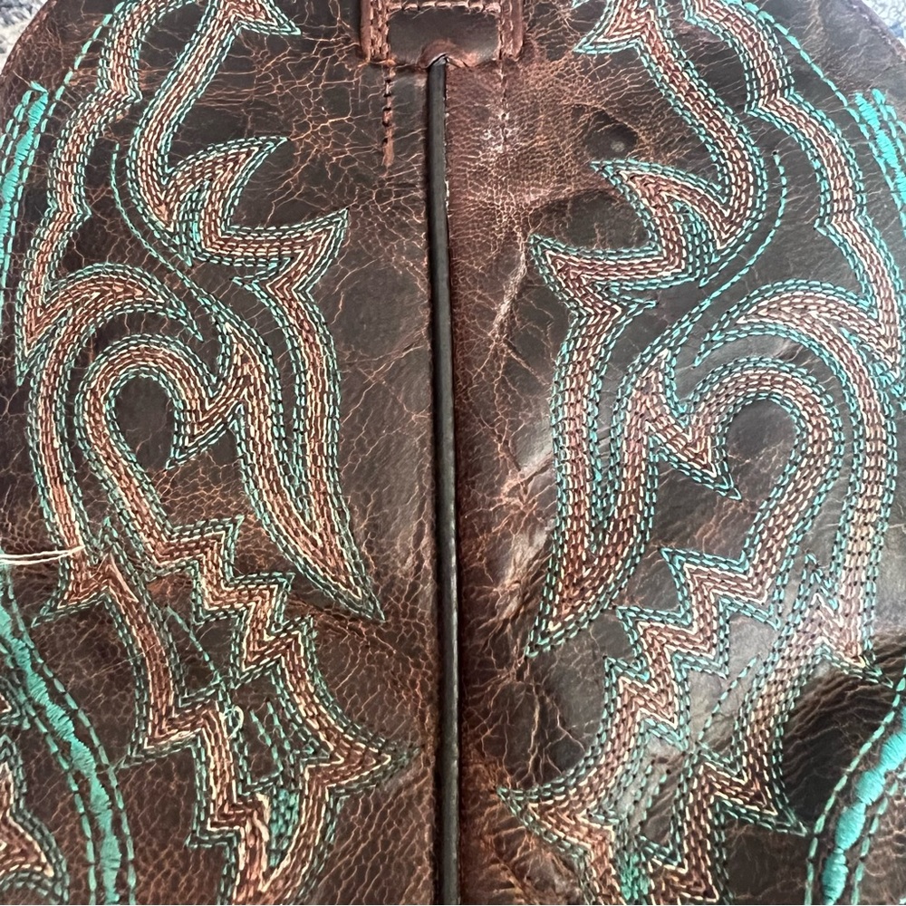 J.B. Dillon Goat Leather Brown & Turquoise Blue Cowboy/Cowgirl Boots Size 7.5 - Picture 11 of 13